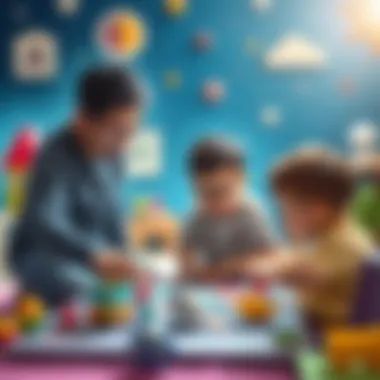 Parents guiding their children in solving a space-themed puzzle