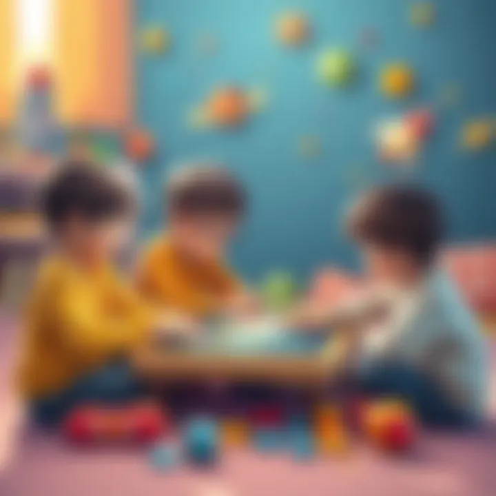 Children engaged in assembling a space puzzle together