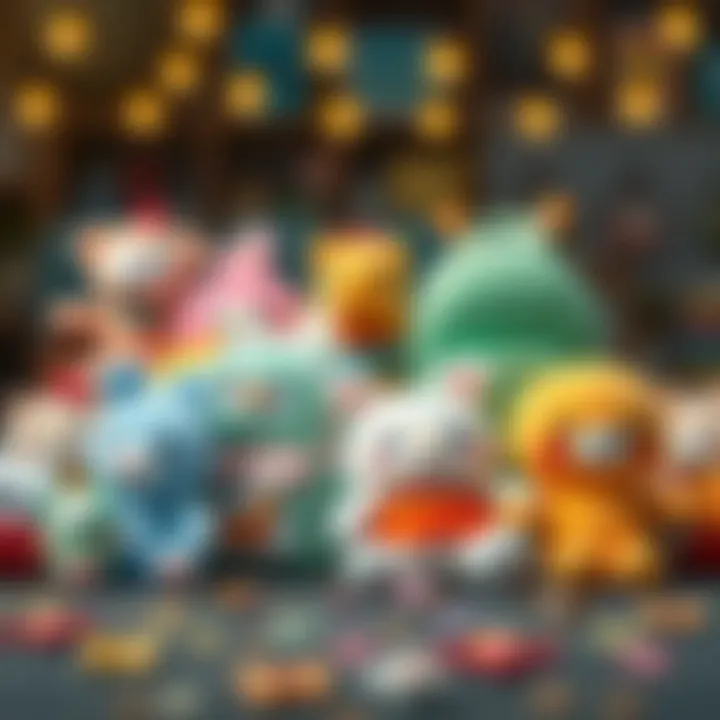 A vibrant display of various plush backpacks suitable for different occasions.