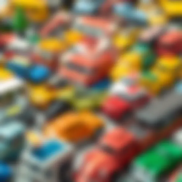 Various types of Matchbox toys displayed in a colorful arrangement.